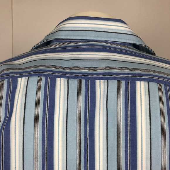 Thomas Dean Men's Blue Striped Button Down Dress Shirt Medium 100% Cotton - Picture 5 of 10